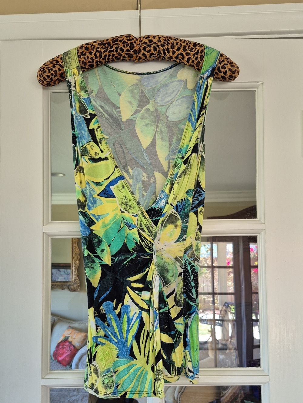Cache Tropical Leaf Print Sleeveless Top in Yellow, Green, Blue, Black